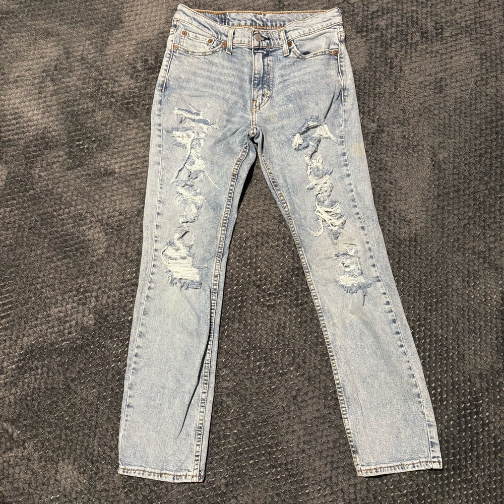 Levi's 511 Slim Fit Jeans Men W30 L30 Light Wash Distressed Ripped Stretch Den
